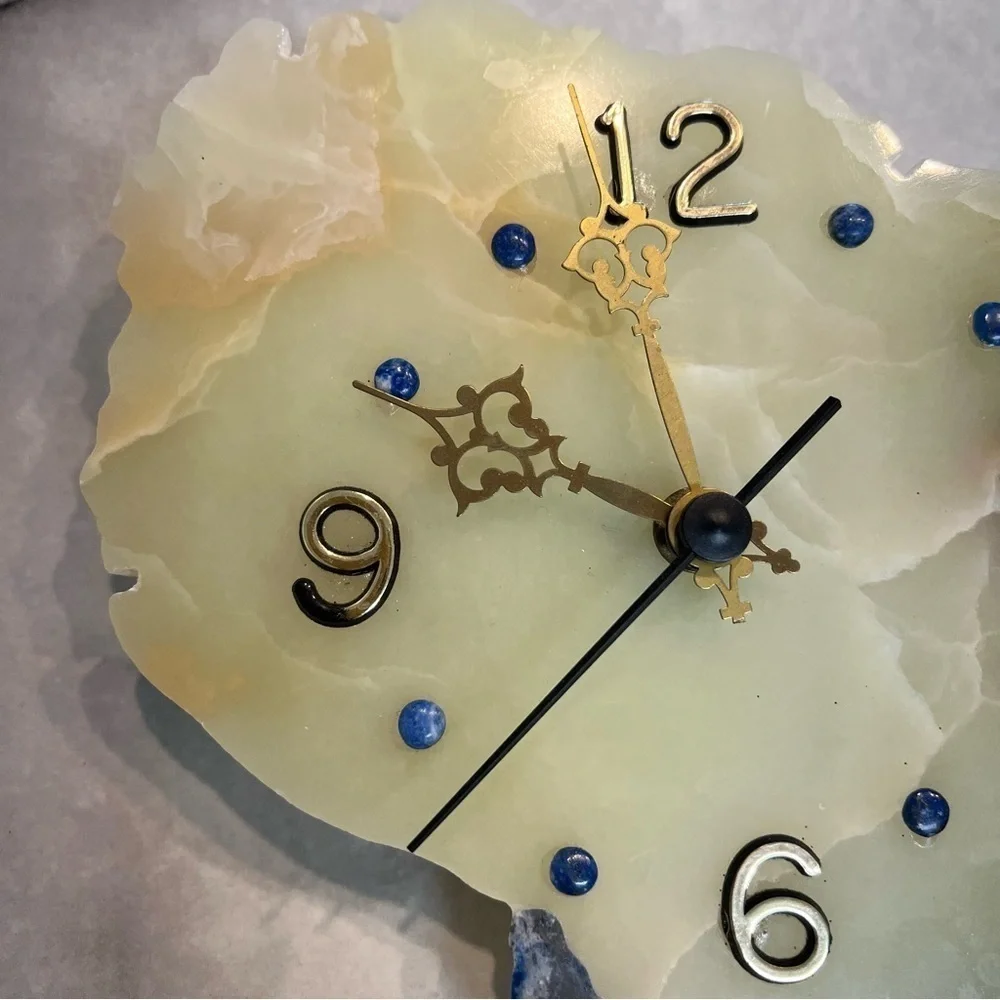 South America Analog Wall Clock Handmade Gem Stones Jade Lapizlazuli Boho VTG